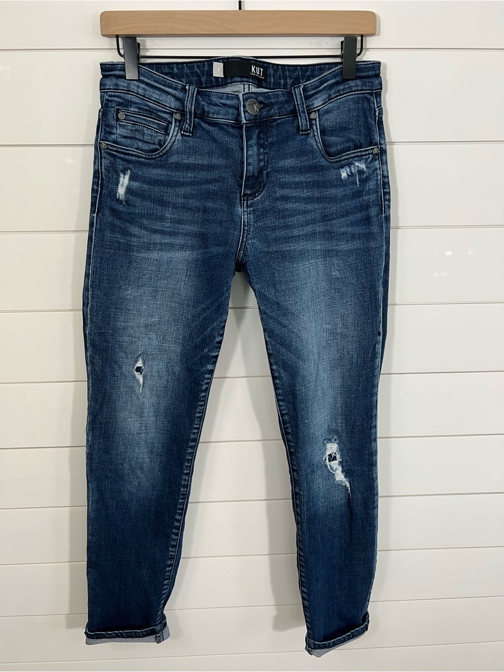 Kut From The Kloth Catherine Boyfriend Jeans Womens Size 2 Distressed Crop Denim